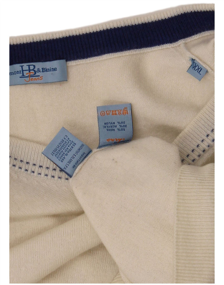 HARMONT & BLAINE Pulover cu decolteu în V pentru bărbați, lână albă 2XL