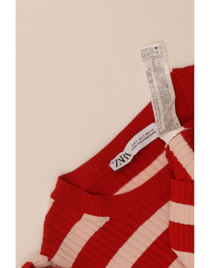 Crop Top pentru femei Zara UK 8 Small Red Striped Viscose