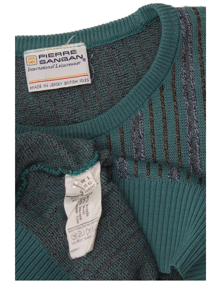 PIERRE SANGAN Pulover pentru bărbați cu gât roșu, mare, cu dungi acrilice albastre