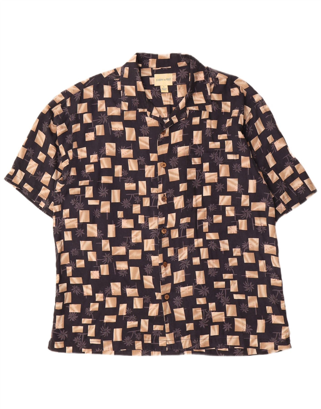 Cămașă cu mânecă scurtă pentru bărbați Joseph & Feiss, mătase geometrică neagră mare