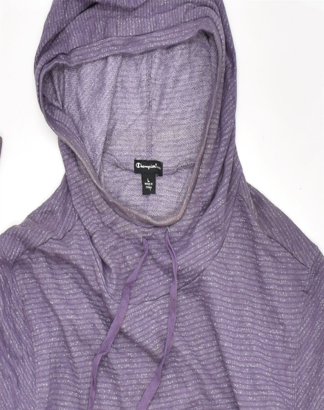 CHAMPION Womens Loose Fit Hoodie Jumper UK 14 Large Purple Striped Sports | Vintage | Thrift | Second-Hand | Used Clothing | Messina Hembry 