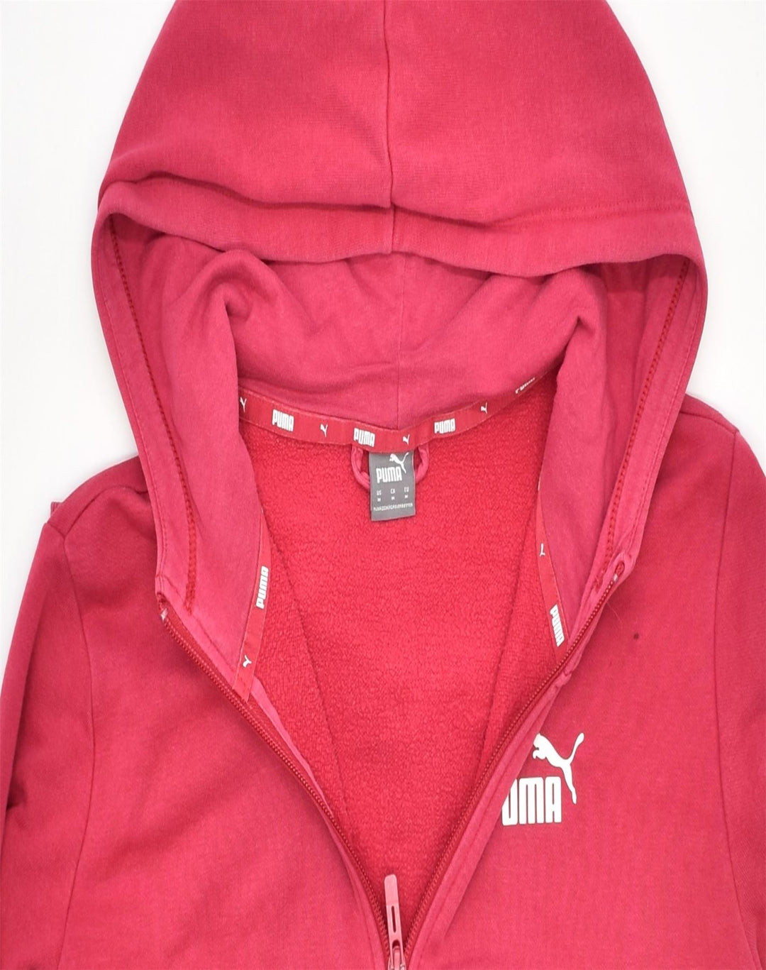 PUMA Womens Zip Hoodie Sweater UK 14 Medium Red Cotton | Vintage | Thrift | Second-Hand | Used Clothing | Messina Hembry 